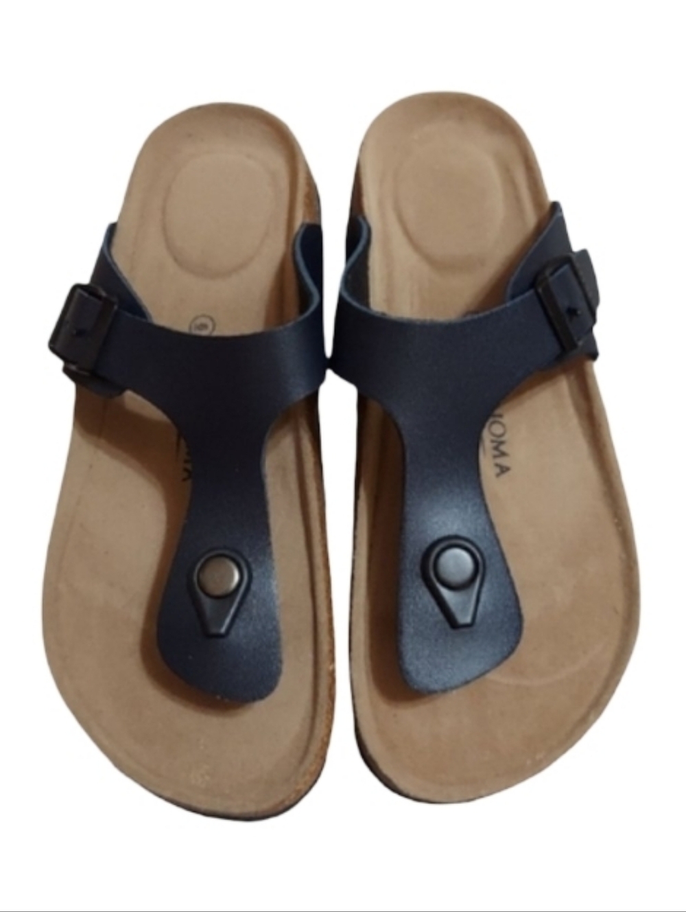 Seranoma Faux Leather Thong Cork Sandals Navy Blue NWOT
